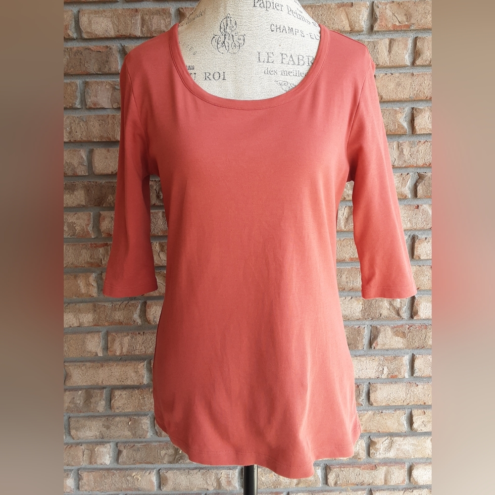 Peruvian Connection Scoop Neck 3/4 Sleeve 100% Pima Cotton Casual Top.